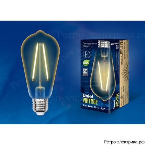 LED-ST64-4W/GOLDEN/E27 GLV22GO Лампа светодиодная Vintage. Форма «конус», золотистая колба. Картон. ТМ Uniel