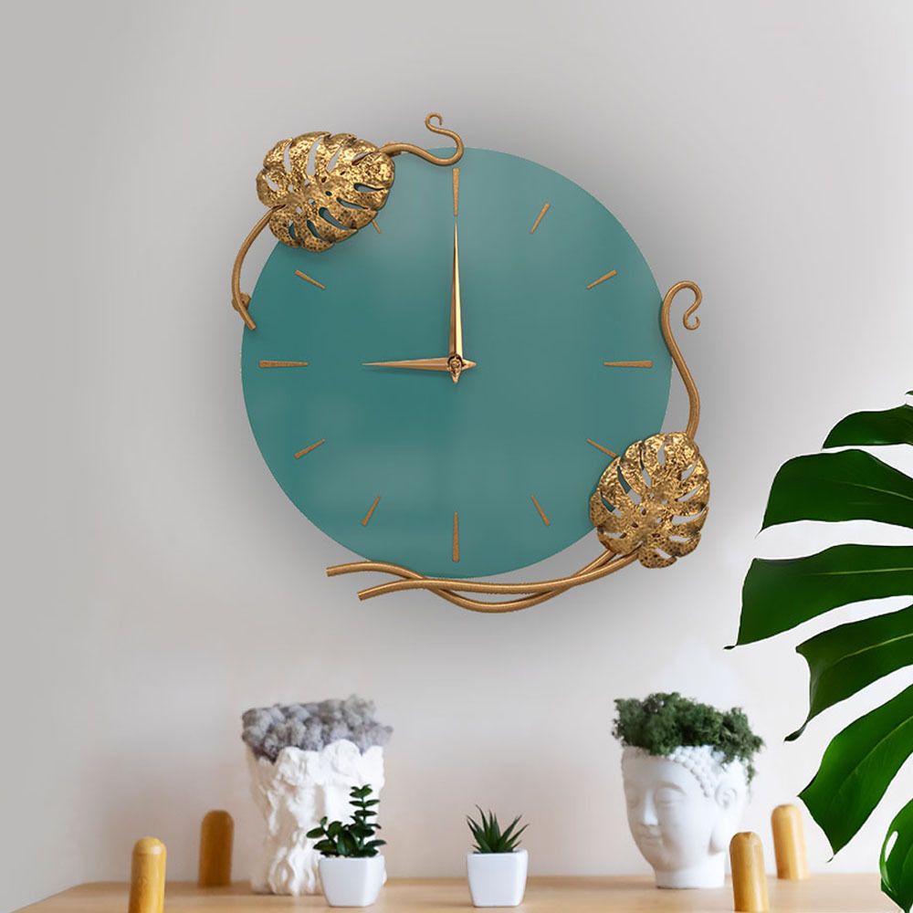 Часы настенные Monstera Deliciosa (Монстера) Колор Пастельно-синий Амбер