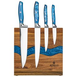 НАБОР НОЖЕЙ AGNESS НА ДЕРЕВЯННОЙ ПОДСТАВКЕ С МАГНИТНЫМ ДЕРЖАТЕЛЕМ, 5 ПРЕДМЕТОВ