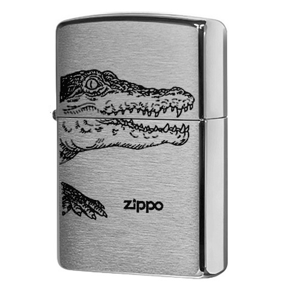 Зажигалка серебристая матовая Zippo Alligator с покрытием Brushed Chrome