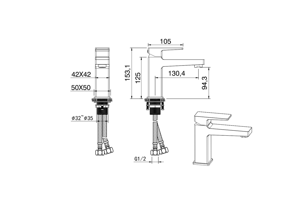 Смеситель для раковины WONZON & WOGHAND CUBE 2.0, Хром (WW-88018068-CR)