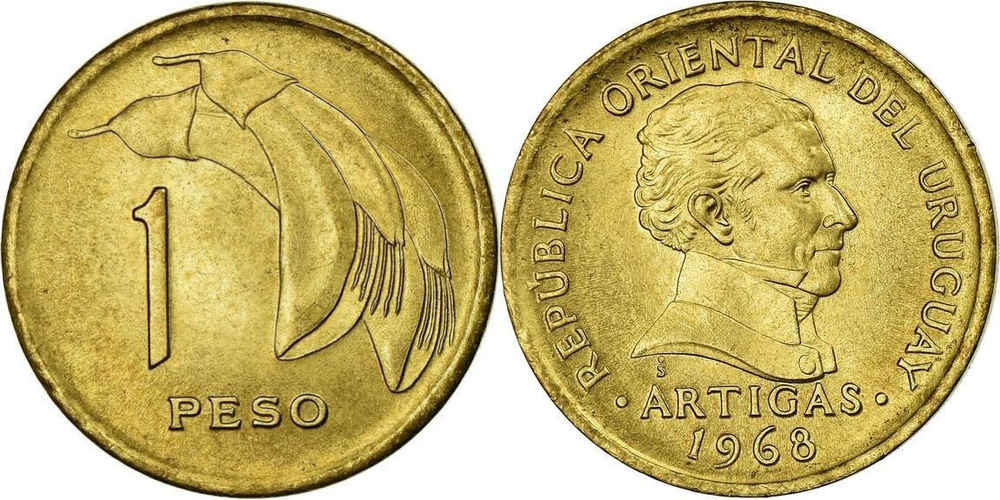 Уругвай 1 песо, 1968 Эритрина XF