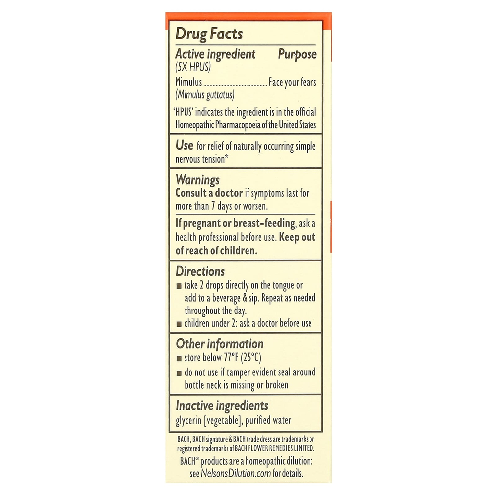 Bach, Original Flower Remedies, мимулус, 10 мл (0,35 жидк. унции)