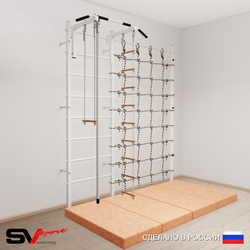 Шведская стенка Sv Sport 51640 (Турник стандарт/Канат/Лестница/Трапеция/Мат 2м/Канатный лаз)