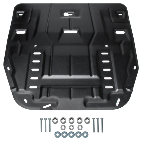 Защита картера и КПП AutoMax для Hyundai Santa Fe IV рестайлинг (V - 2.2D; 2.5; 3.5) 2021-н.в./Hyundai Tucson IV (V - 2.0 (150 л.с.); 2.0D) 2021-н.в./Kia Sorento IV (V - 2.2D; 2.5; 3.5) 2020-н.в., сталь 1.5 мм, с крепежом, штампованная, AM.2862.1