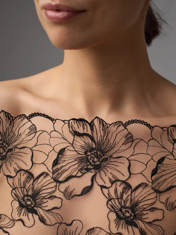 05-172 ОПТ Вышивка на неэл. сетке 25 см, бежевый/черный 170