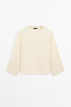Massimo Dutti Свитер из смесовой шерсти с круглым вырезом, ванильный