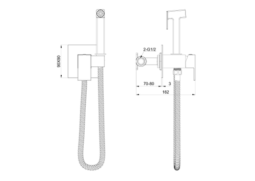Смеситель с гигиеническим душем встраиваемый WONZON & WOGHAND, Темный графит (WW-88829903-BGM)