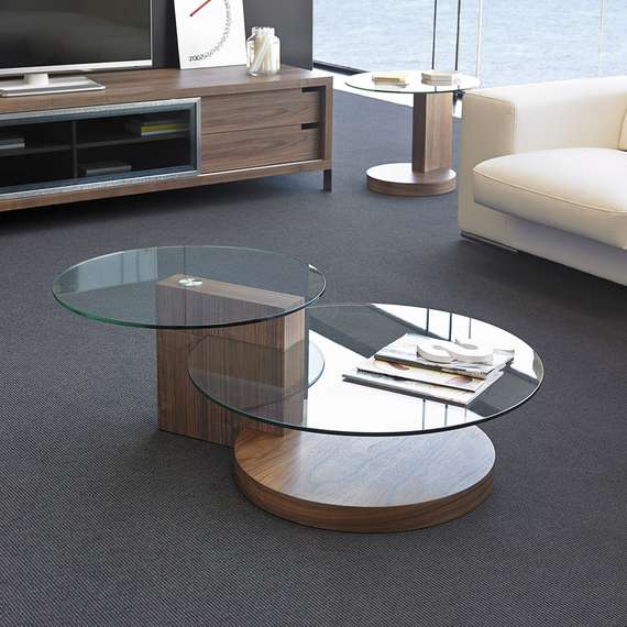 Журнальный столик Angel Cerda 2036, Ø80 см, стекло, орех