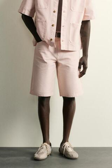 ZARA ДЖИНСОВЫЕ ШОРТЫ RELAXED FIT, РОЗОВЫЙ