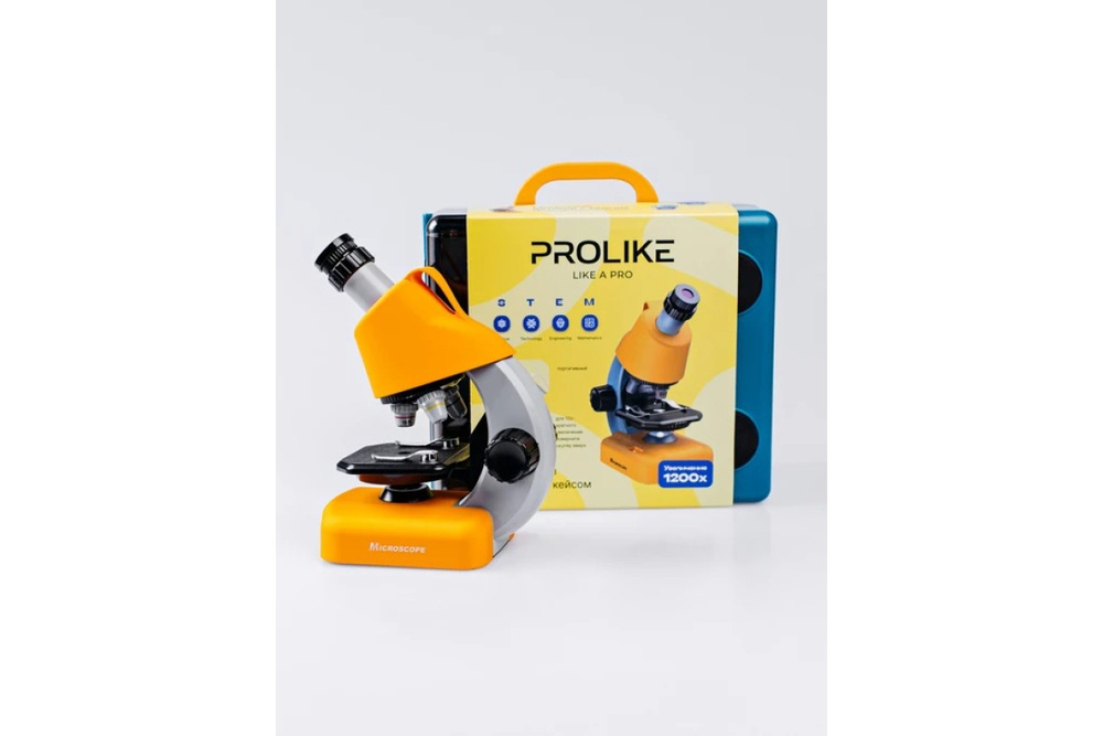 Микроскоп детский Prolike в комплекте с кейсом, желтый