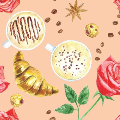 Завтрак по-Парижски: капучино, розы, круасаны, корица