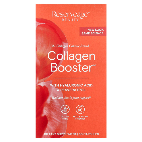 Reserveage Beauty, Collagen Booster с гиалуроновой кислотой и ресвератролом, 60 капсул
