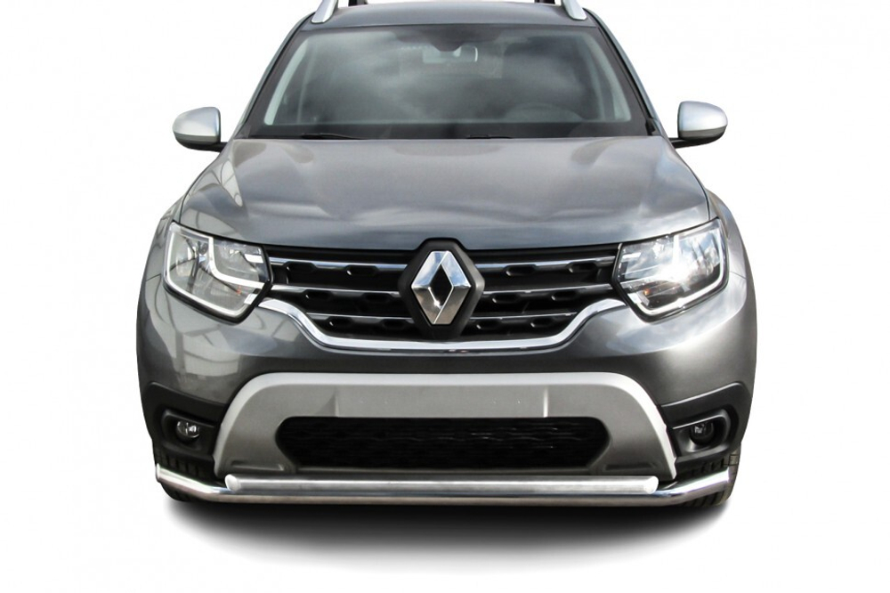 Защита переднего бампера (нержавейка) Renault Duster (2020-2023) d57+d42 (черный)