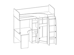Карамель 77-01 кровать-чердак со столом Ясень анкор Светлый / Зеленый