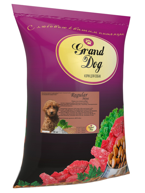 Grand dog корм сухой для взрослых собак мелких пород говяжий рубец регулярный