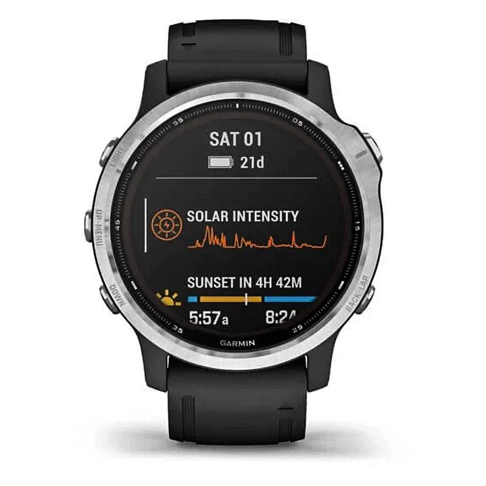 Спортивные наручные часы Garmin Fenix 6S Solar серебристый с черным ремешком 010-02409-00