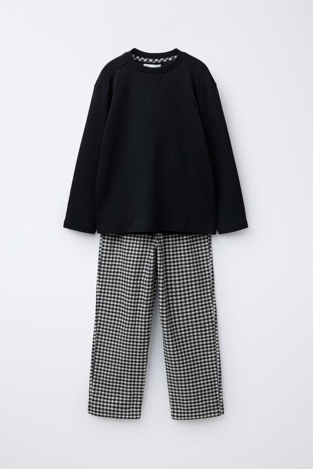 ZARA КОМБИНИРОВАННАЯ ПИЖАМА ИЗ ФЛИСА И В КЛЕТКУ ВИШИ, ЧЕРНЫЙ/ЭКРЮ