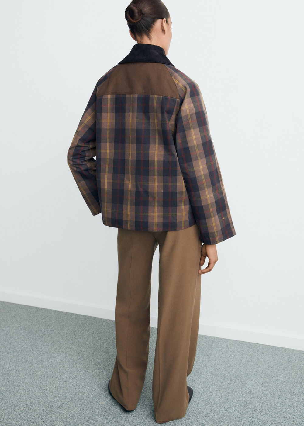 MANGO Клетчатая парка с контрастным воротником, темно-синий