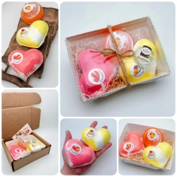 Набор бомбочек "Сердце клубника XL, манго-кокос XL + мыло апельсин