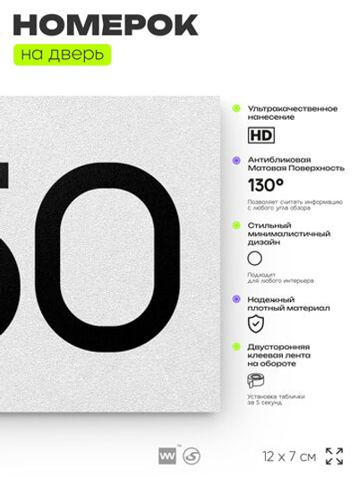 Номер на дверь 950, табличка на дверь для офиса, квартиры, кабинета, аудитории, склада, белая 120х70 мм, Айдентика Технолоджи