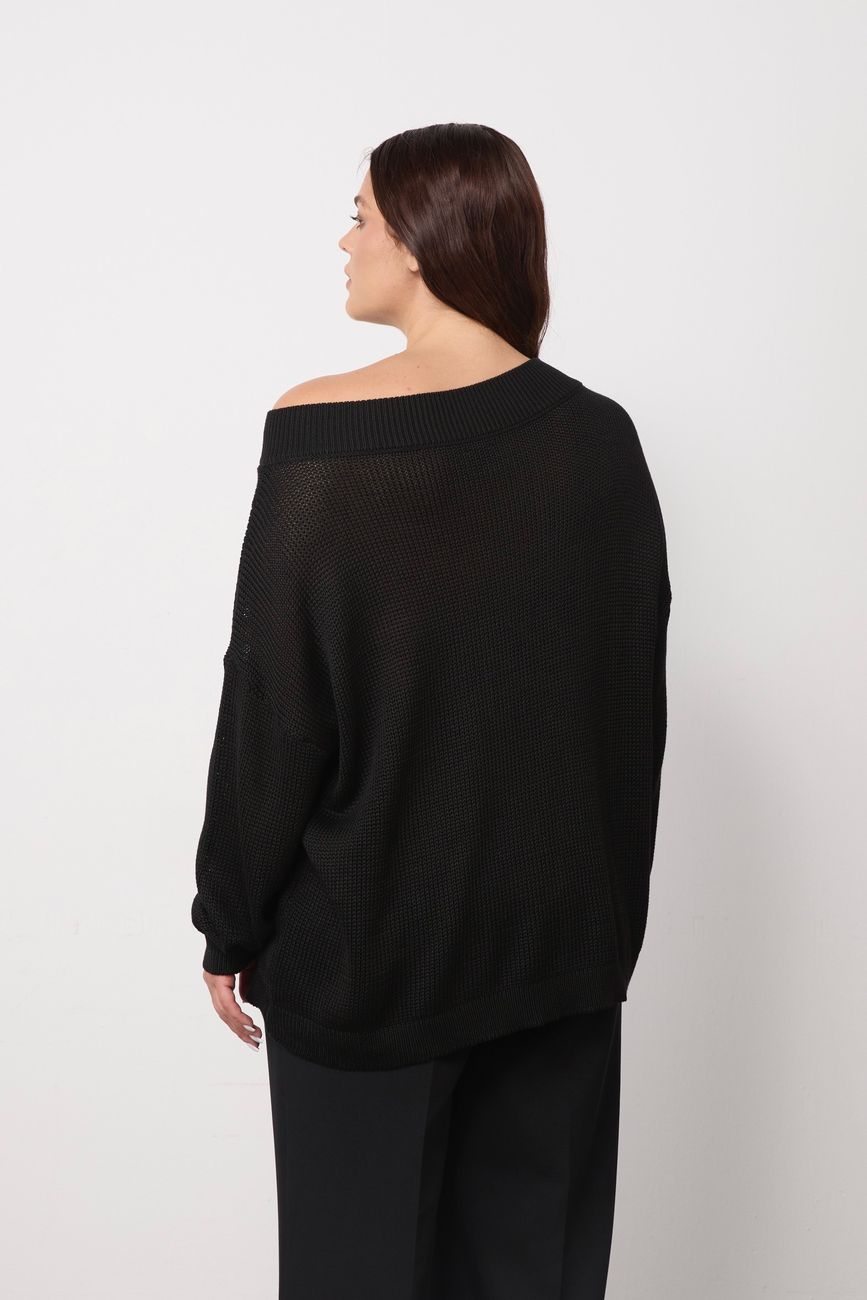 Джемпер вязаный на одно плечо, черный