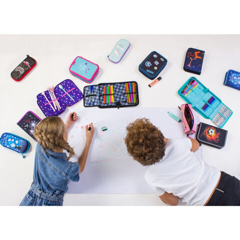 Пенал BRAUBERG с наполнением, 1 отделение, 1 откидная планка, 24 предмета, полиэстер, 21х14 см, "Fireball", 270723