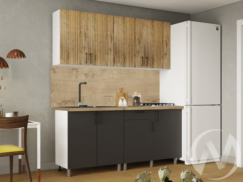 Кухня Грейс 1.8м (корпус белый/дуб канадский; карбон вулкан) 38мм дуб бунратти