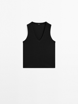 Massimo Dutti Футболка из мерсеризованного хлопка без рукавов, черный