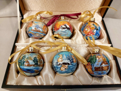 Набор елочных шаров  с ручной росписью Палех  №10