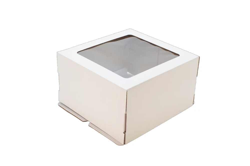 Коробка для торта гофрокартон с окном, размер 500*500*250 мм ( белая)