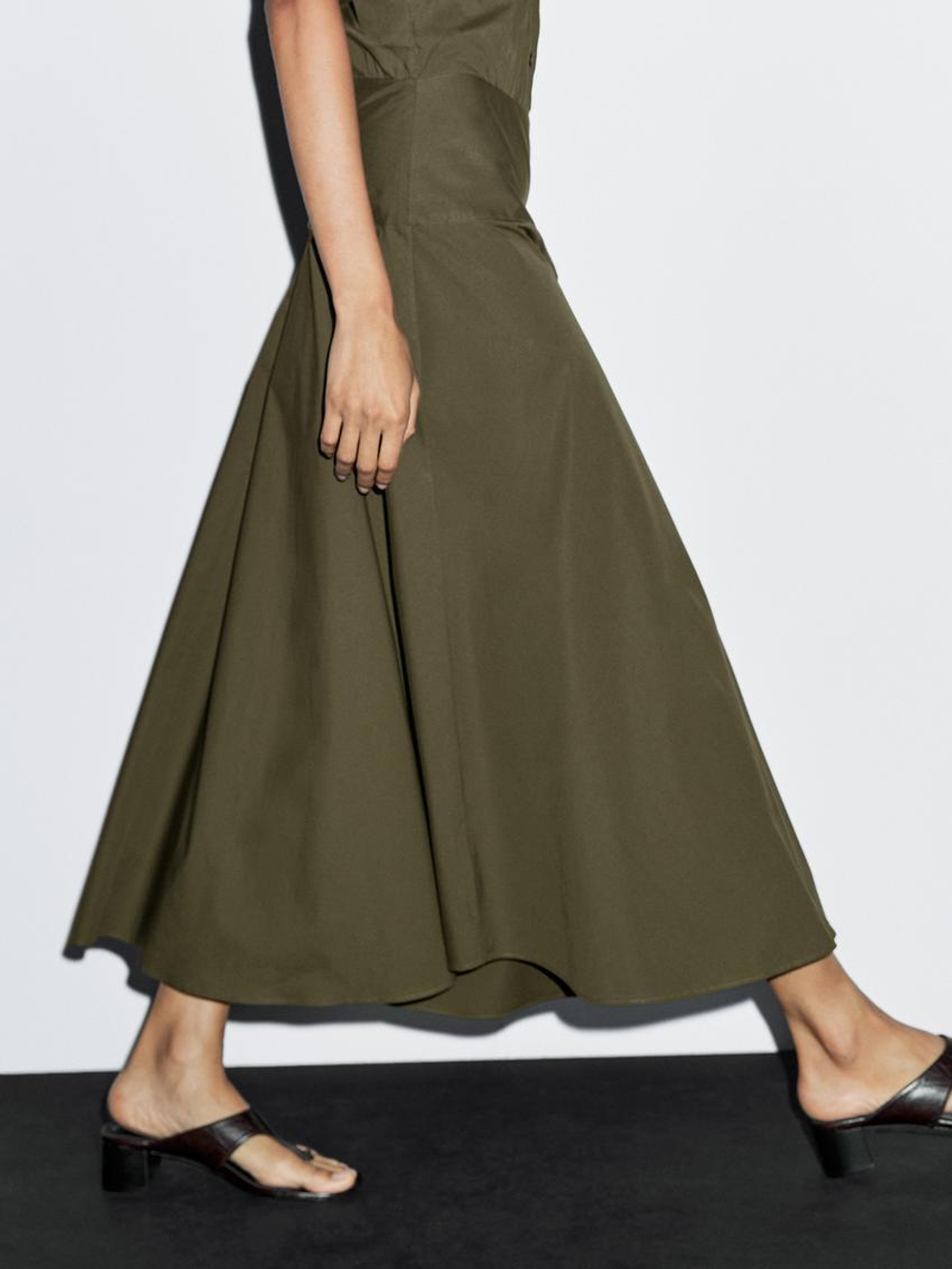 Massimo Dutti Длинное платье с горловиной халтер, бутылочно-зеленый