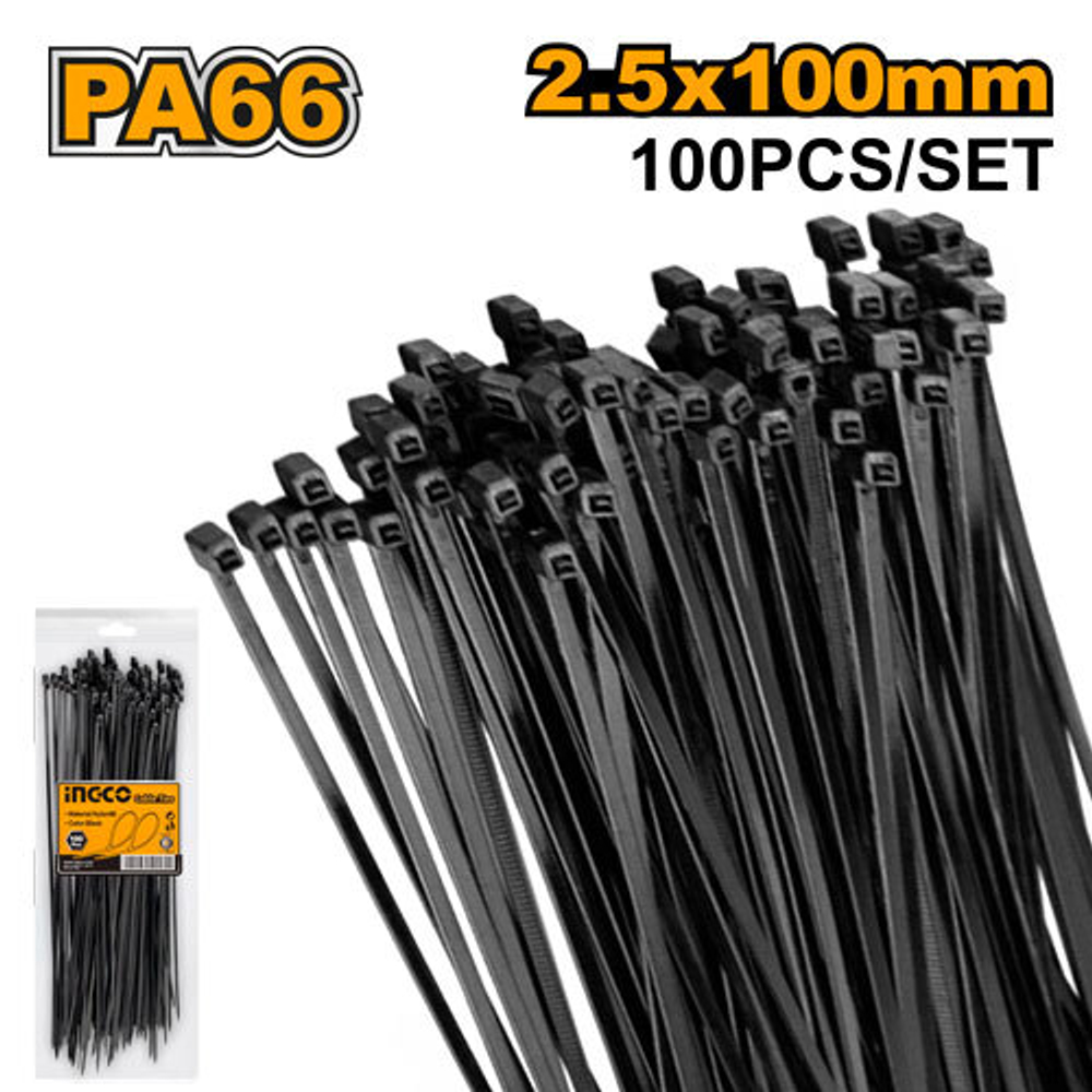 Стяжки нейлоновые черные 2.5х100 мм INGCO HCTB10025