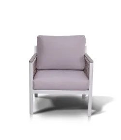 "Сан Ремо" кресло плетеное из роупа садовое, каркас алюминий белый, роуп бежевый, ткань бежевая