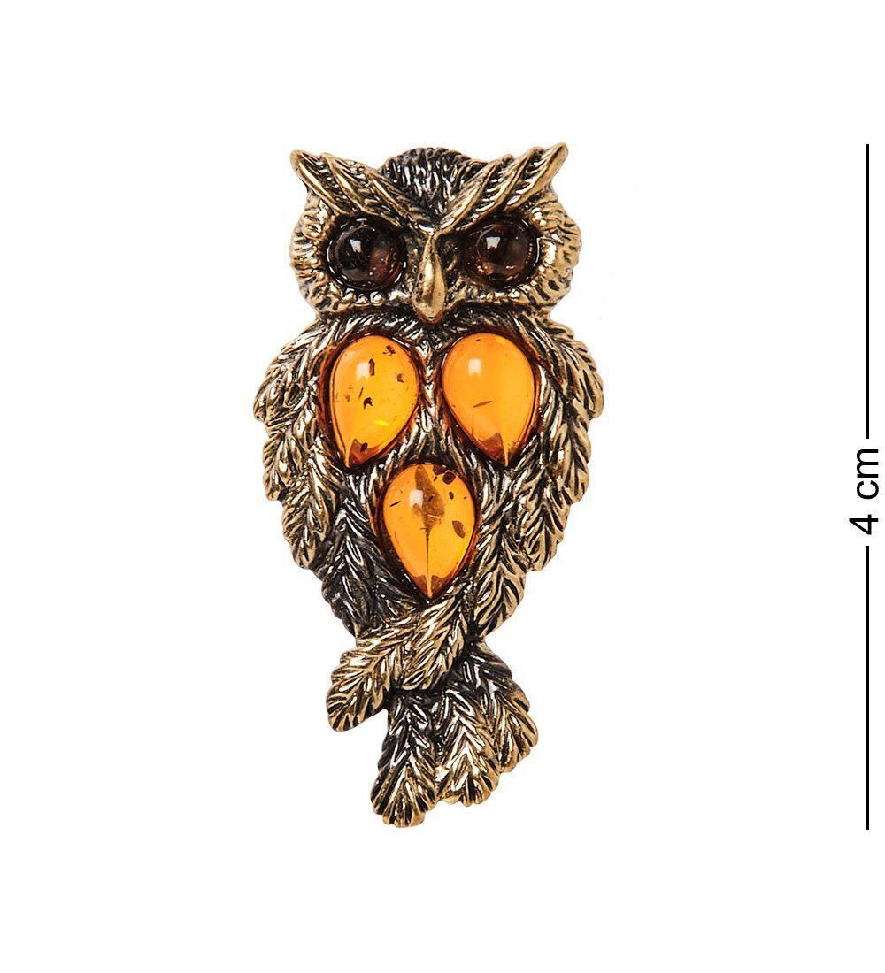 AM-2648 Брошь «Филин Ночь» (латунь, янтарь)