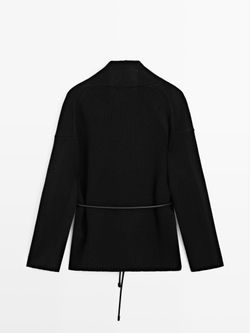 Massimo Dutti Длинный вязаный кардиган с поясом, черный