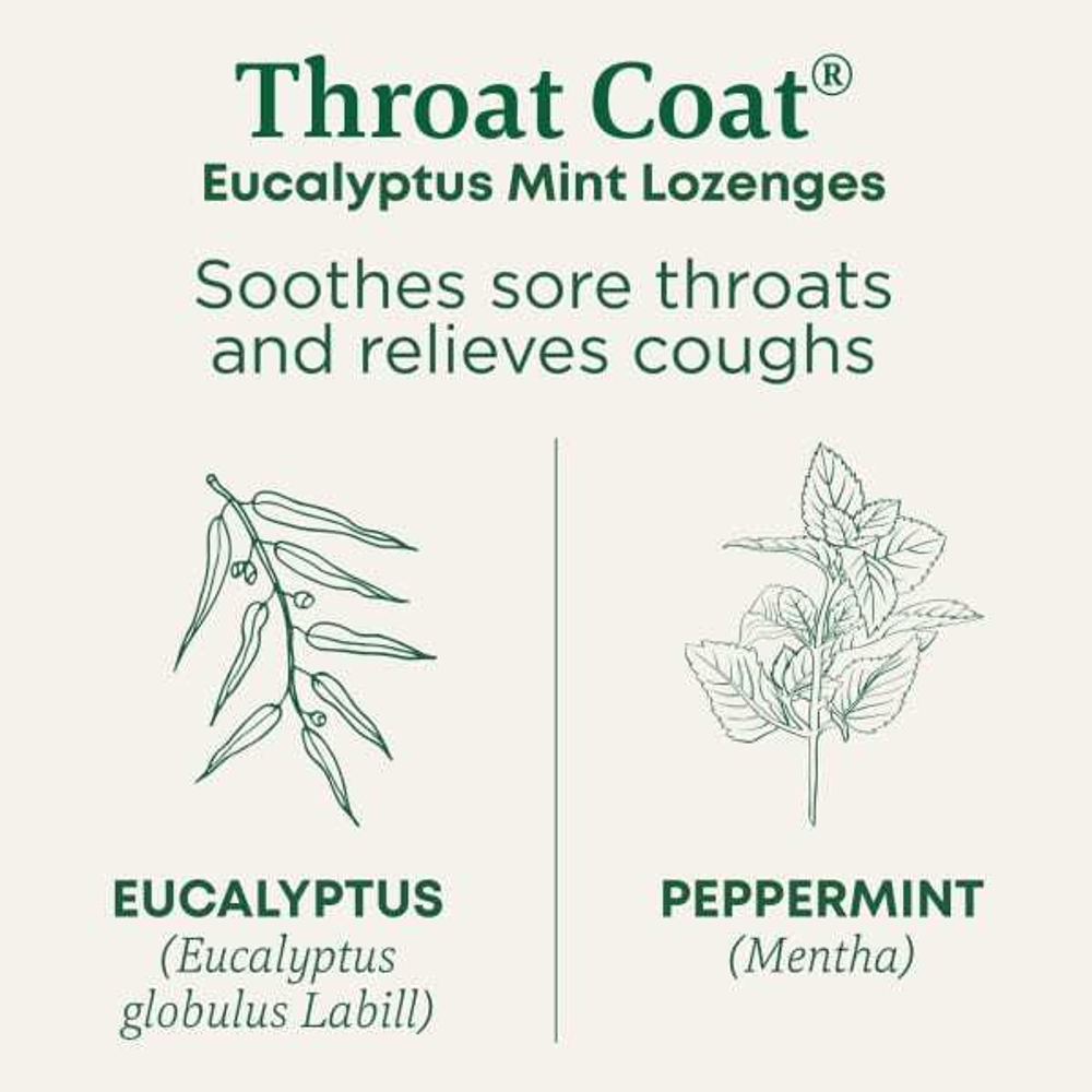 Traditional Medicinals, Organic Throat Coat®, леденцы от кашля с эвкалиптом и мятой, 16 шт.