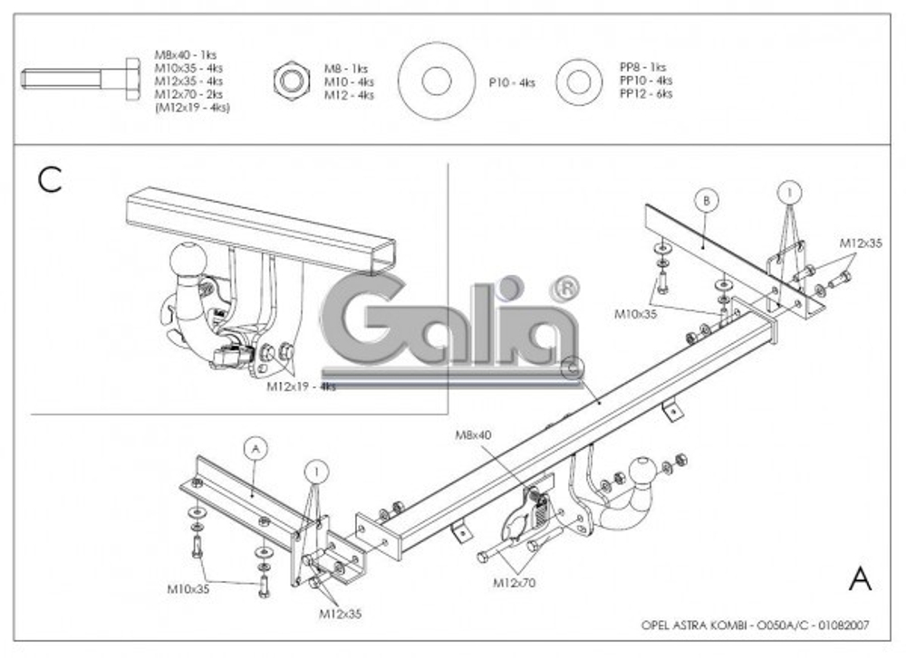 Фаркоп оцинкованный Galia O050A для Opel Astra H универсал 2004-2009(паспорт и сертификат в комплекте)(без электрики)