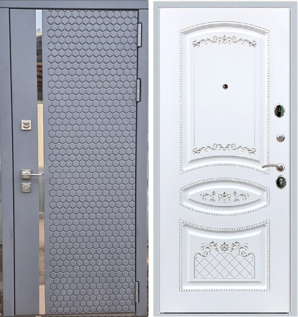 Входная металлическая дверь Рекс 24 Силк Титан / ФЛ-316 Эмаль белая патина серебро