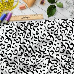 Ткань кулирная гладь крупные каллиграфические узоры на бежевом фоне