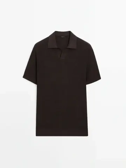 Massimo Dutti Футболка-поло  из хлопка и льна, коричневый