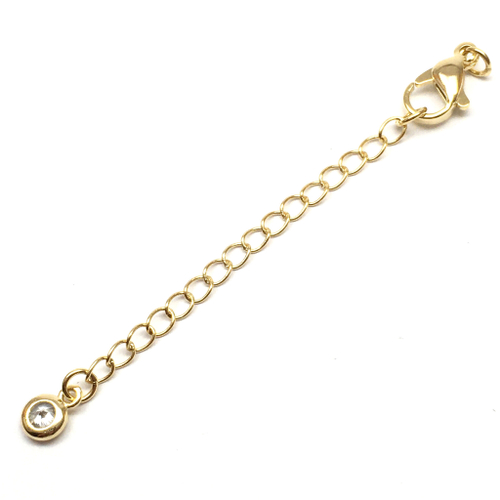 Замок лобстер 12х7 мм с удлинительной цепочкой и фианитом, позолота