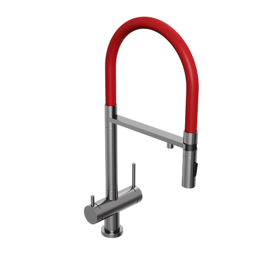 Смеситель для кухни Abelsberg Venta IXF73979GM c гибким изливом и возможностью подключения фильтра для воды, цвет космическая сталь, PVD покрытие