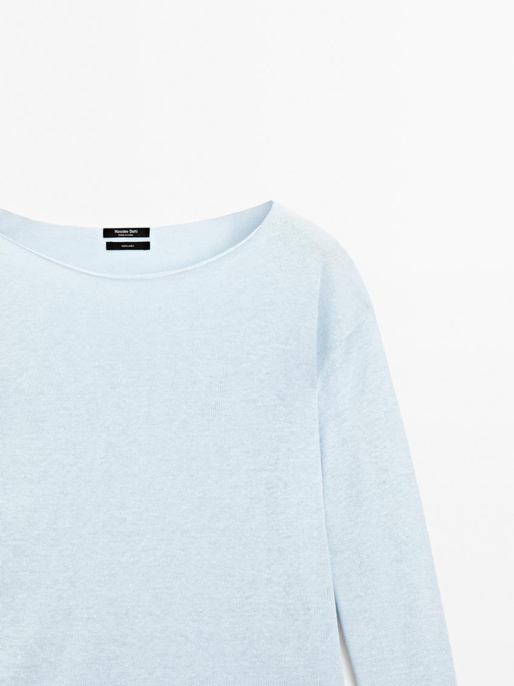 Massimo Dutti Свитер тонкой вязки из 100% льна, небесно-голубой