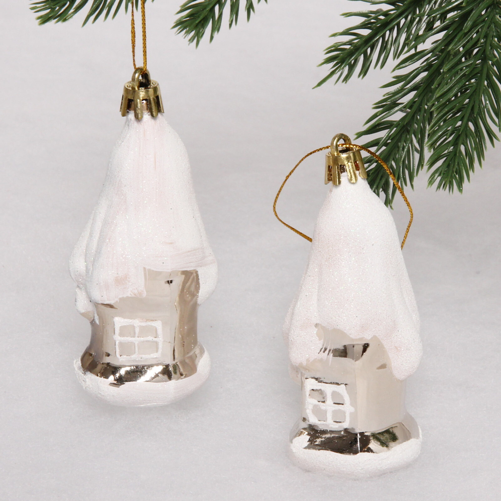Елочные игрушки «Загадочный домик» 9 см (набор 2 шт), Шампань