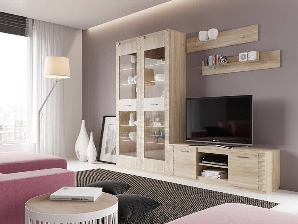 Модульная гостиная "Элана" Витрина, пенал, тумба ТВ, полка закрытая