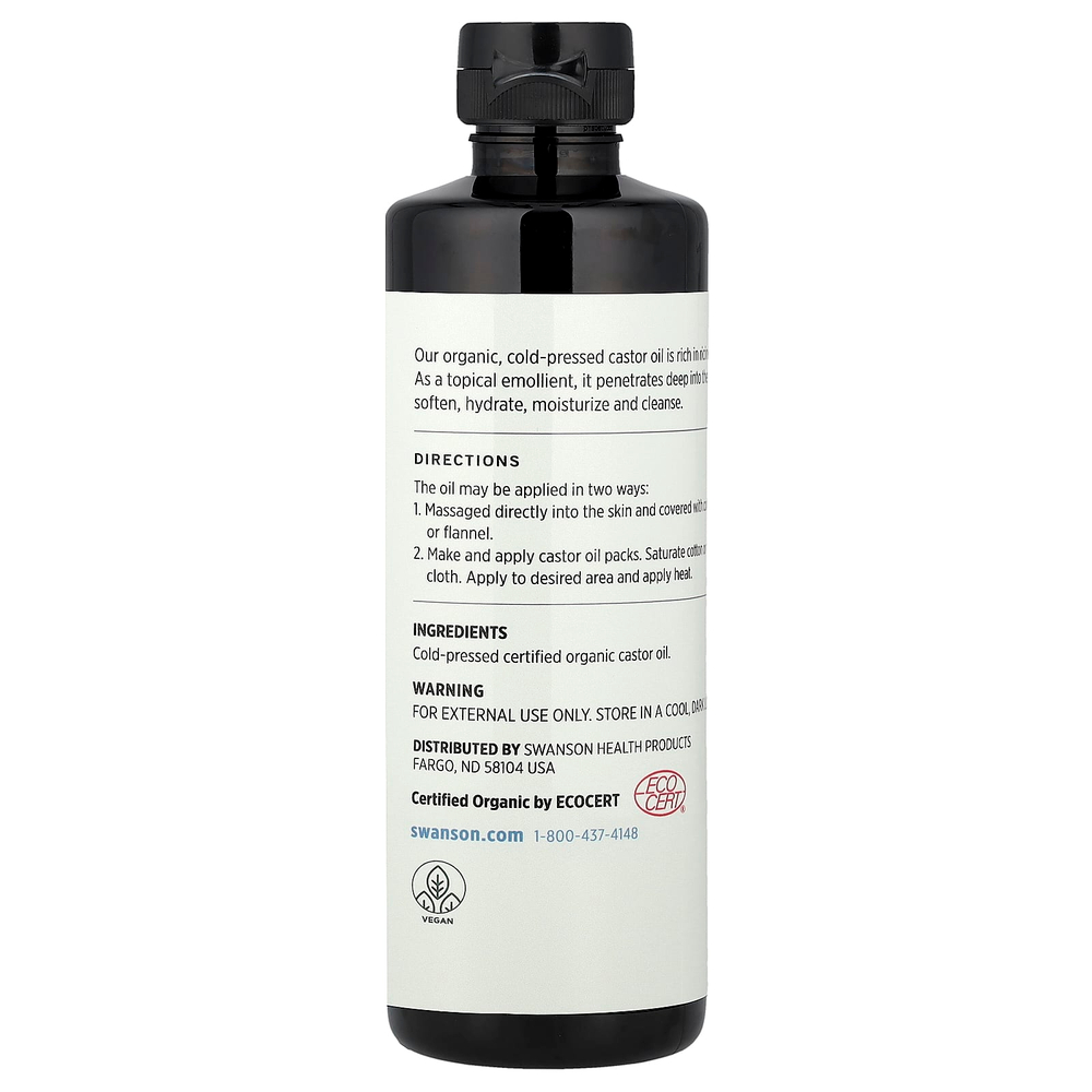 Swanson Vitamins, Сертифицированное органическое касторовое масло холодного отжима, 473 мл (16 жидк. унц.)