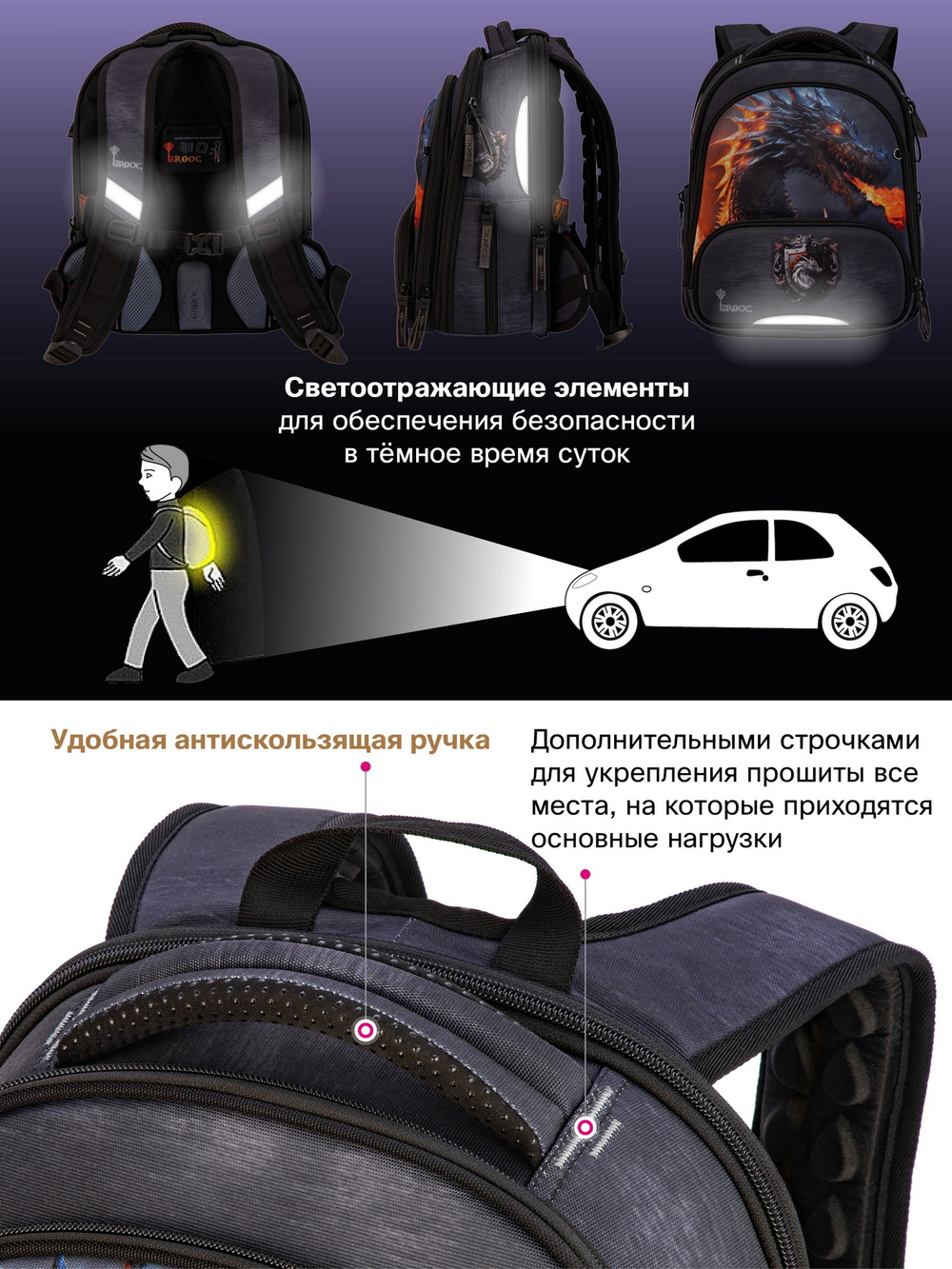 Ранец GROOC 9-148 + пенал + мешок + сумка-пенал