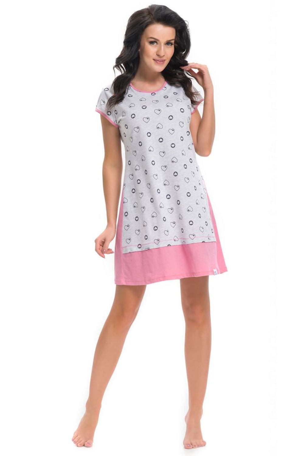 Ночная сорочка с принтом в виде сердечек (Размер: L) (Цвет: серый с розовым)