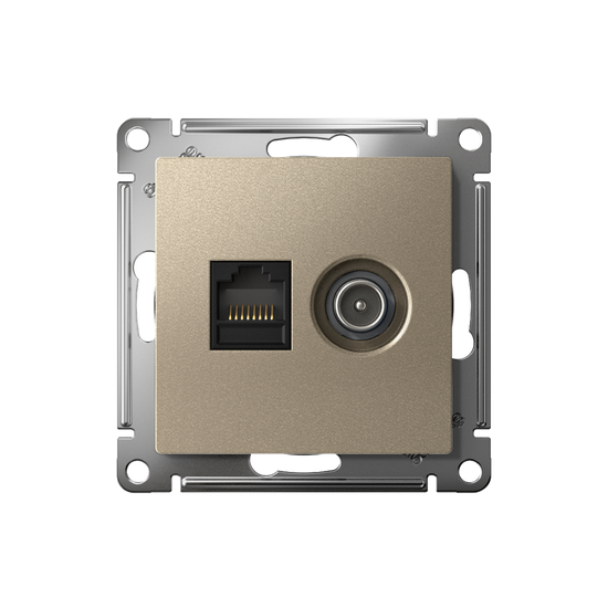 Розетка компьютерная + телевизионная 2-м СП AtlasDesign RJ45 кат.5E + TV механизм шампань SE ATN000589